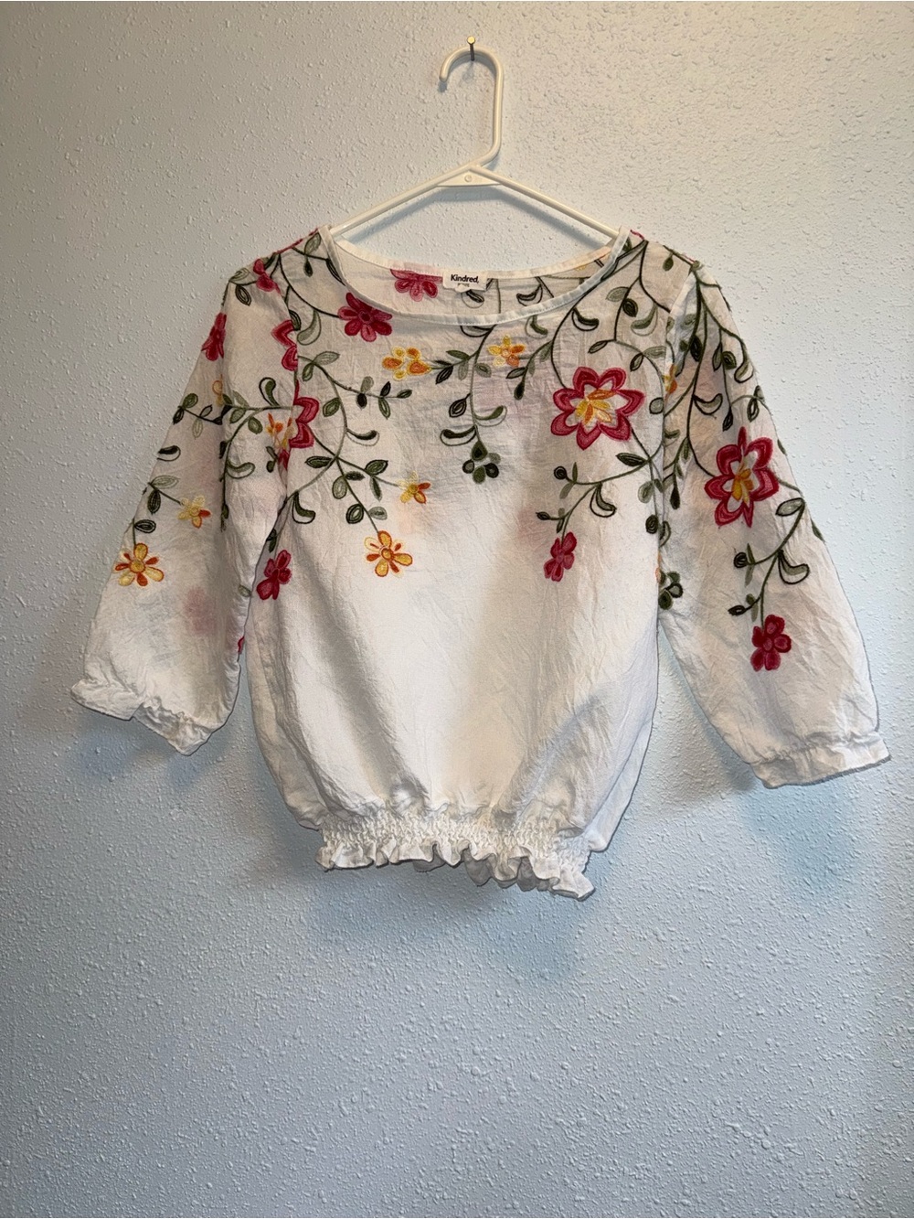 White Floral Embroidered Peasant Top